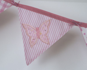 Applique embroidered butterfly bunting in pink