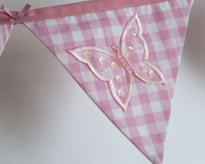 Applique embroidered butterfly bunting in pink