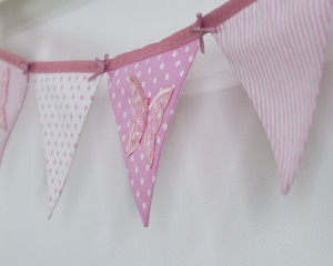 Applique embroidered butterfly bunting in pink