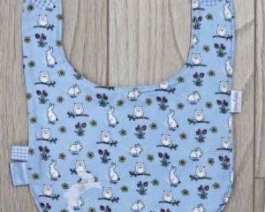 BB017 Blue Rabbits and Owls traditional bib front