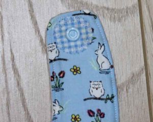 BB017 Blue Rabbits and Owls traditional bib reinforced popper