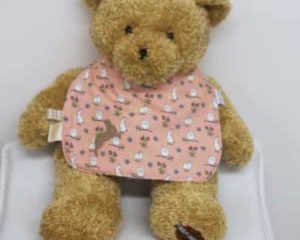 BB010 Peach Rabbits and Owls traditional bib