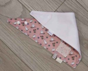Peach-rabbits-and-owls-full-bandana-bib-pink-patch-folded-BB021.