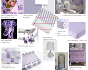 Elephants and Paisley Lilac Nursery Colour Scheme