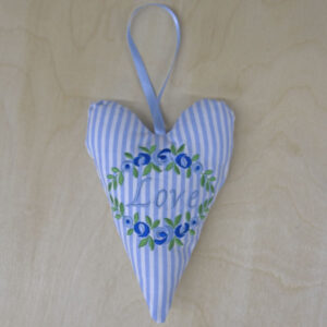 Love with flowers blue stripe heart front