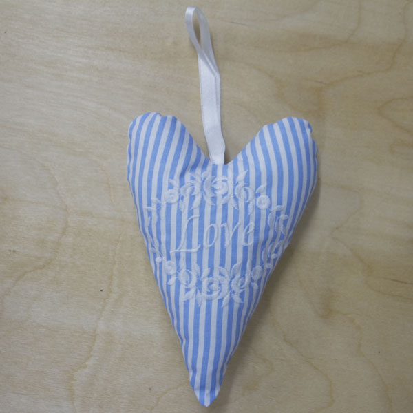 Love in White blue striped Heart front