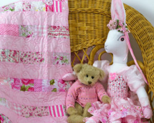 Butterfly Stripe Quilt with Pea Blossom Angora Heirloom Rabbit
