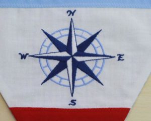 Sky blue nautical bunting set 3 showing centre feature embroidery