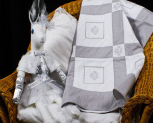 Emblem White and Silver-grey patchwork blanket
