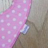 BB005 Pink polka dot trim bandana bib label detail