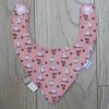 BB009 Peach Rabbits and Owls trim-bandana bib front