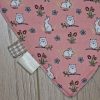 BB009 Peach Rabbits and Owls trim-bandana bib ribbon detail